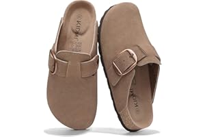 KIDMI Genuine Suede Clogs for Women Memory Foam Cork Footbed Potato Shoes Slip On Leather Mules with Big Buckle