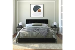 REALROOMS Maverick Velvet Upholstered Platform Bed with Tufted Headboard, Full, Black