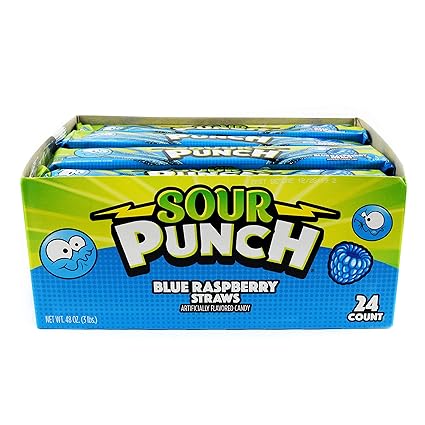 Amazon Com Sour Punch Straws Sweet Sour Blue Raspberry Flavored Soft Chewy Candy 2oz Tray 24 Pack Candy Grocery Gourmet Food
