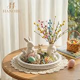 Hanobe Round Wood Tray White Beaded Decorative Centerpiece 30cm view 4
