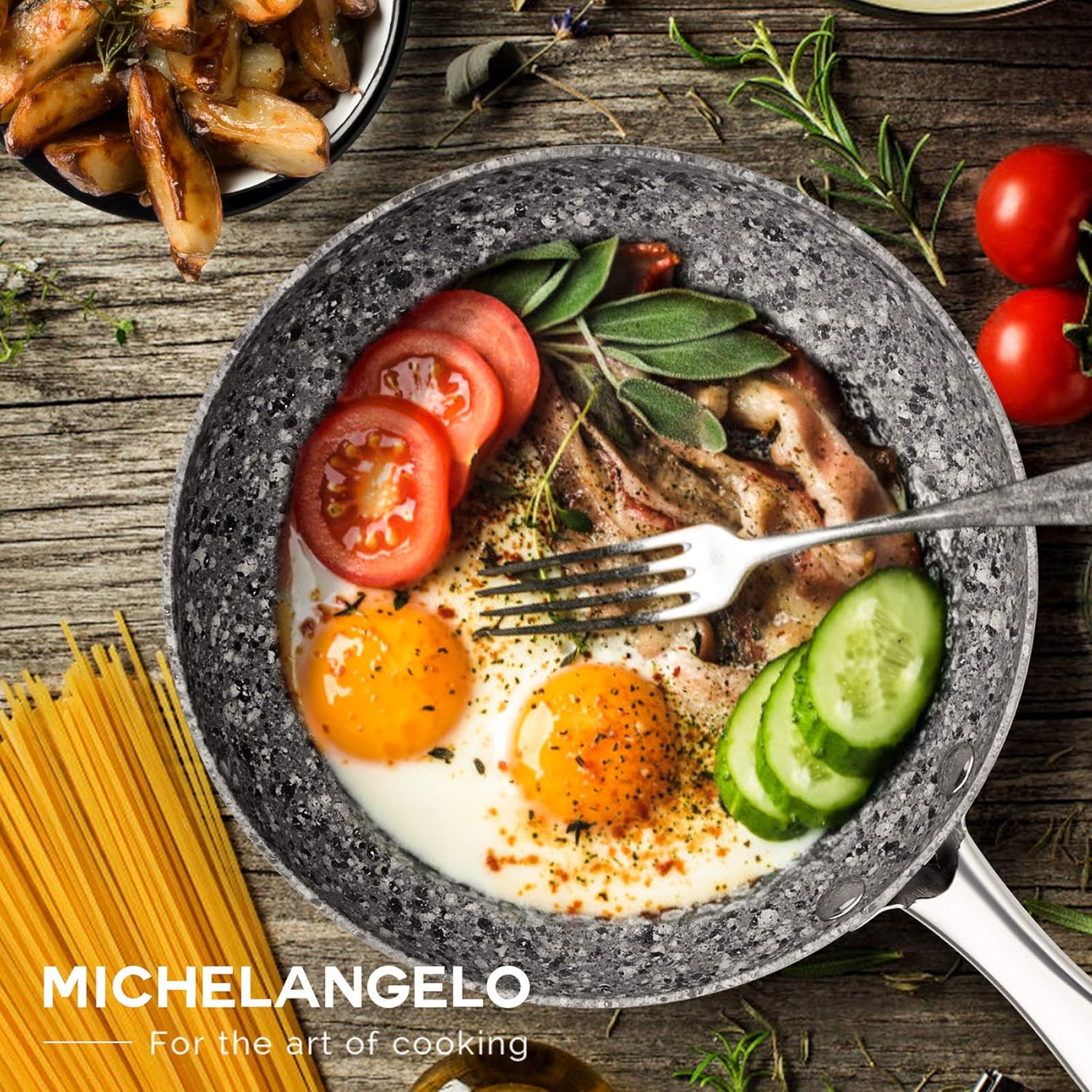 MICHELANGELO Stone Frying Pans Set 8/9.5/11 inch, Nonstick Frying Pans with 100% APEO & PFOA-Free Stone Non Stick Coating, Granite Skillet Set, Nonstick Skillets 3 Piece- 8"+9.5"+11": Kitchen & Dining