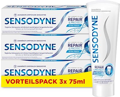 Zahnpasta - Sensodyne Repair* & Protect, tägliche Zahncreme mit Zinnfluorid für schmerzempfindliche Zähne und langanhaltenden Schutz, 3x75 ml