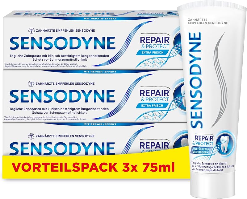 Zahnpasta - Sensodyne Repair* & Protect, tägliche Zahncreme mit Zinnfluorid für schmerzempfindliche Zähne und langanhaltenden Schutz, 3x75 ml