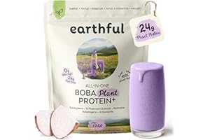 EARTHFUL Boba Plant Protein + Vegan Boba Tea Protein Powder with Supergreens, 10 Mushrooms, Adaptogens & Nootropics, No Added Sugar Meal Replacement, 20 Servings (20 Servings, Superior Taro)