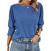 BTFBM Womens Casual Tops Dressy Spring Summer T Shirts 2026 Crewneck 3/4 Sleeve Beach Vacation Loose Tunic Work Blouses