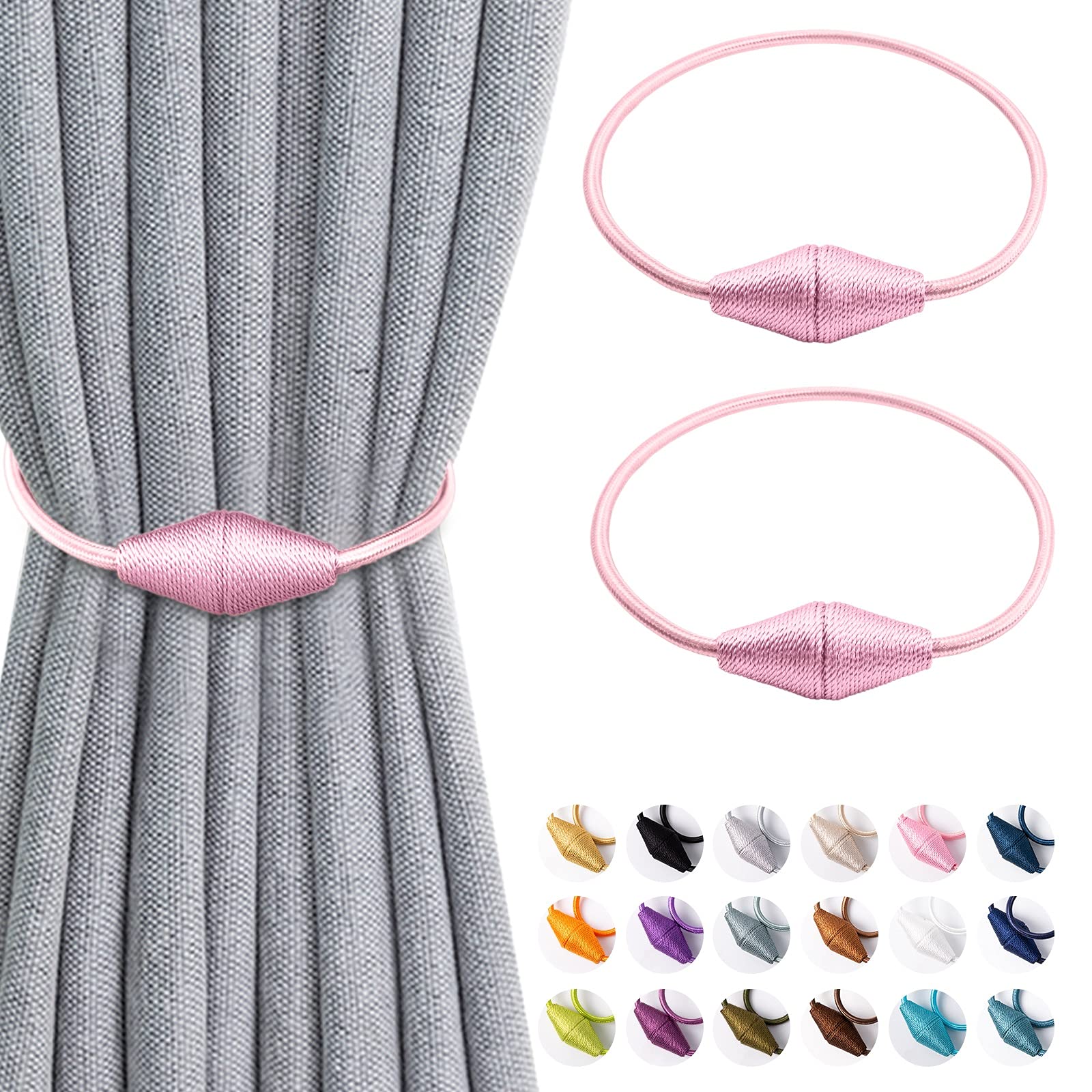 2 Pcs Magnetic Curtain Tie Backs, Conical Curtain Tiebacks Modern Simple Style Drape Tie Backs Curtain Holdbacks, Magnetic Curtain Buckle Clips for Home Hotel Office Window Drapery Decoration (Pink)