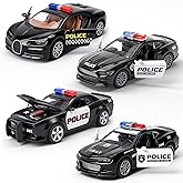 1/36 Diecast Metal Police Car Toy Set,4 Pack Pull Back Toy Cars for Kids | with 3 Opening Doors &amp; 1 Hood Police Model Boys Race Cars Toy for Kids Ages 3 4 5 6 7 8 9 10 11 12 Years Old Set