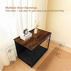DWANTON Dog Crate Furniture with Cushion, Wooden