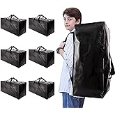 NATURELUX Heavy Duty Moving Bags with Backpack Straps and Strong Handles, Alternative to Moving Boxes and Storage Totes for Dorm Room Essentials, 6 Pack, Black