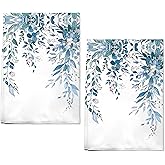 Zussun 2 Pack Blue Eucalyptus Bathroom Hand Towels Decorative Plant Leaves Dish Kitchen Towels 16x27 Inch Navy Floral Botanical Absorbent Soft Microfiber Bath Fingertip Towels Hotel Spa Decor