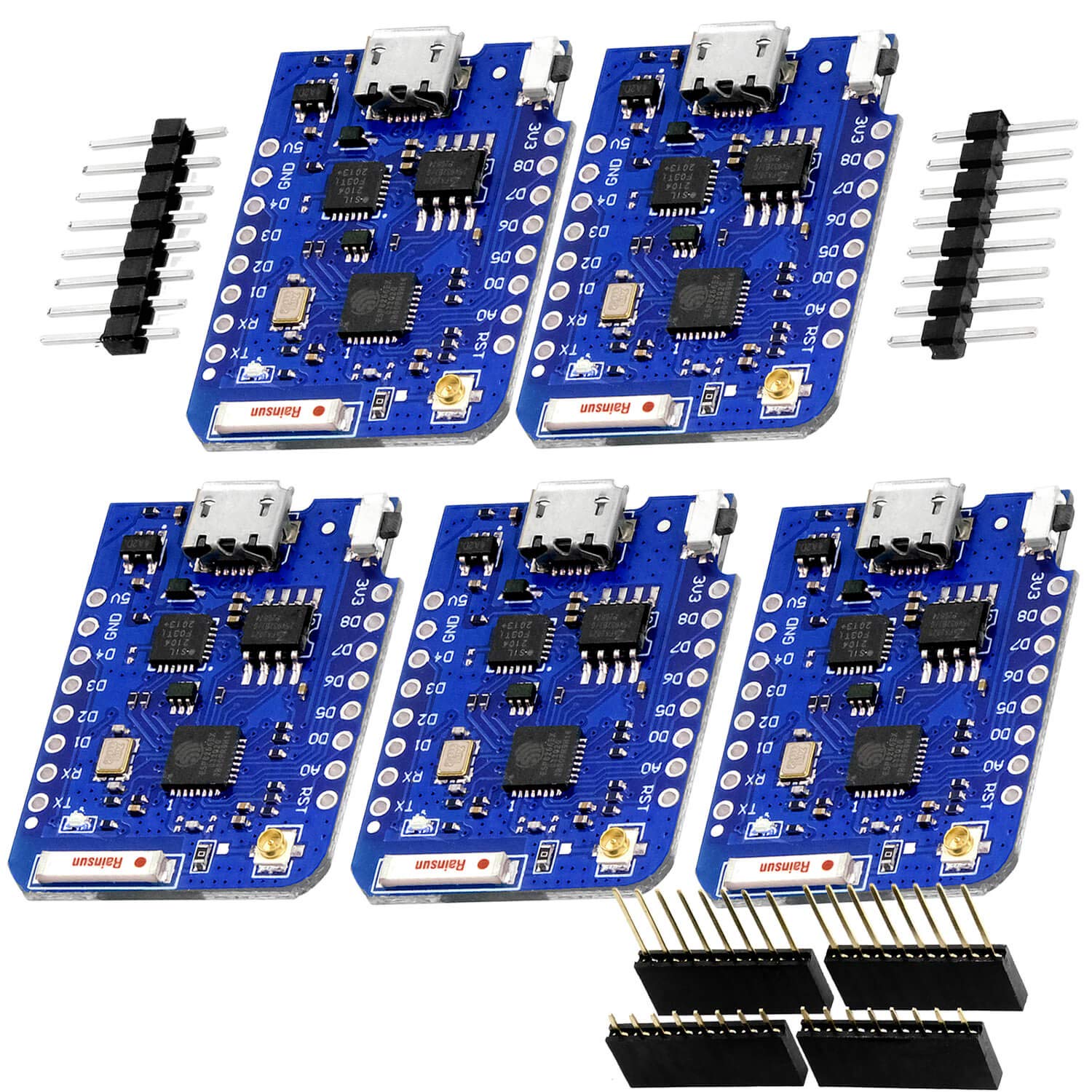 AZDelivery 5 x D1 Mini Pro 4MB ESP8266 ESP-8266EX CP2104 WiFi External Antenna Connector Micro USB Serial Converter IoT Development Board PWM/12C/1-Wire compatible with Arduino Including E-Book!
