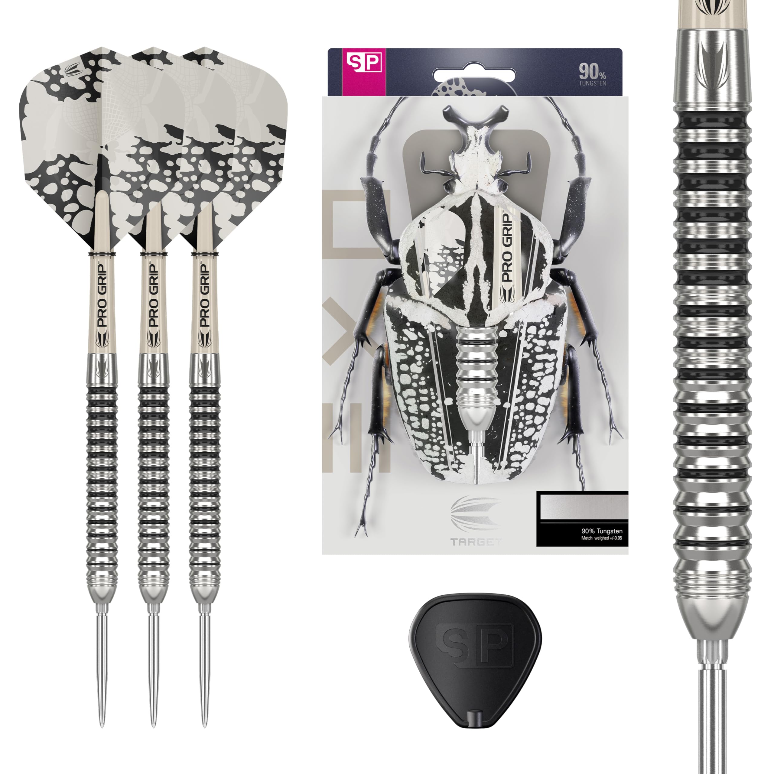 Target Darts EXO Edition 90% Tungsten Steel Tip Darts Set – 23g Barrel SP01 – Steel Point Dart Sets, Swiss Point Darts with Pro Grip Shafts and No.6 Flights, SP Tool Included