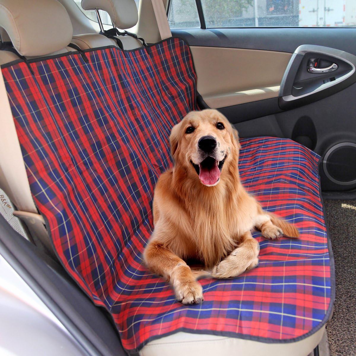 Speedy Pet Dog Car Seat Cover Protector, Red Plaid Oxford Waterproof Scratch Proof Pet Seat Covers Mat for Cars, SUV Backseat