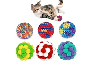 OODOSI Cat Toys Balls 3 Jingle Bell Ball & 3 Soft Pom Pom Balls Interactive Kitten Toys for Hunting Kicking, Handmade Small 1.8” & Large 2.1” for Cats Kittens 6 Pack