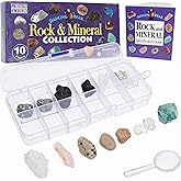 Alipis Rock and Mineral Collection Kit for Kids 10 Piece Geological Specimens Education Science Set with Portable Organizer Box for Classroom and Home Learning