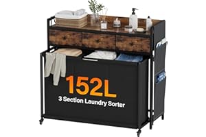 SAKSUN Laundry Sorter 3 Section: Laundry Hamper Basket with Shelf and Wheels - Rolling Laundry Basket Organizer with Drawers and Pull-Out Cart - Clothes Hamper for Laundry Room Bathroom Bedroom