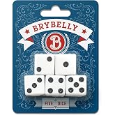 Classic White Game Dice for Playing Board Games and Card Games, 5-Pack Set - 16mm Regular Pipped Six-Sided Dice by Brybelly