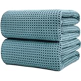 POLYTE 430 GSM Microfiber Quick Dry Lint Free Bath Sheet, 70 x 35 in, Set of 2 (Waffle Weave)