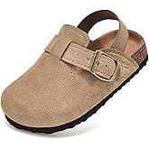 Kids Suede Clogs Boys Girls Mules Cork Genuine Leather Sandals with Adjustable Buckle Slippers Potato Shoe Indoor Outdoor Slip On Slide for Big Kids