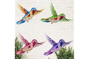 Manortang 4PCS Birds Metal Wall Art Decor, Colorful Mosaic Hummingbird, Outdoor Indoor Wall Decor Patio Fence Porch Bedroom Living Room, Haning Wall Art Flying Birds, Gifts for Bird Lovers
