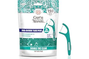 GuruNanda Dual Slickers Floss Picks - Double Threaded Dyneema Dental Floss with Foldable Toothpick for Effective Plaque Removal - Unflavored- 150 Ct