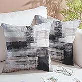 chiinvent Black White Velvet Abstract Pillow Covers Set of 2 Modern Accent Gray Throw Pillow Cover Soft Elegant Decorative Couch Cushion Cover for Bed Living Room Outdoor Sofa Pillowcases 18x18 Inch