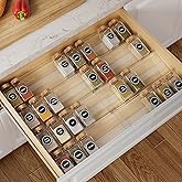 Brippo 8-Pack Spice Drawer Organizer, Expandable Acrylic Seasoning Rack (13" to 26") with Anti-Slip Mat, Kitchen Spice Rack Drawer Holds up to 56 Jars (Jars Not Included)