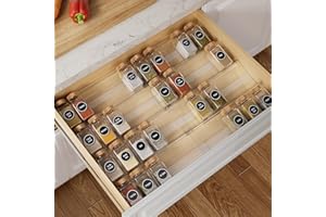 Brippo 8-Pack Spice Drawer Organizer, Expandable Acrylic Seasoning Rack (13" to 26") with Anti-Slip Mat, Kitchen Spice Rack T