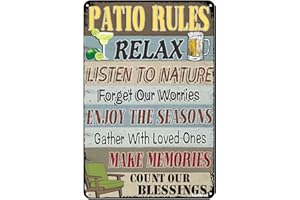 VIODENL Vintage Metal Plaque Sign Patio Rules Tin Sign for Home Bar Pool Kitchen Pub Wall Outdoor Decor Signs 12x17 Inches