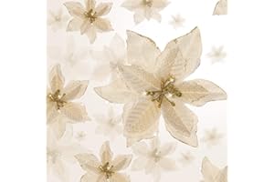 WILLBOND 24 Pcs 3 Size Poinsettia Flower Artificial Christmas Decor Glitter Poinsettia Christmas Ornaments Faux Flowers for Xmas Tree Outdoor(4/6/7.9 Inches,Gold)