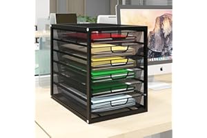 Natwind Mesh Desk Organizer with 6 Tier Sliding Drawers, Paper Sorter, Multi-Functional Home Office Supplies Storage Tray for