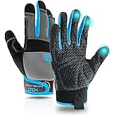 AIGEVTURE Grip Utility Mechanic Work Gloves for Men & Women, Non-Slip Silicone Box Handling Gloves Touch Screen, Durable, Breathable (Medium, Blue-Grip)
