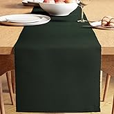 Encasa XO Dining Table Runner 13"x59" | Yarn Dyed Fine Ribbed Cotton | Dark Green | Machine Washable