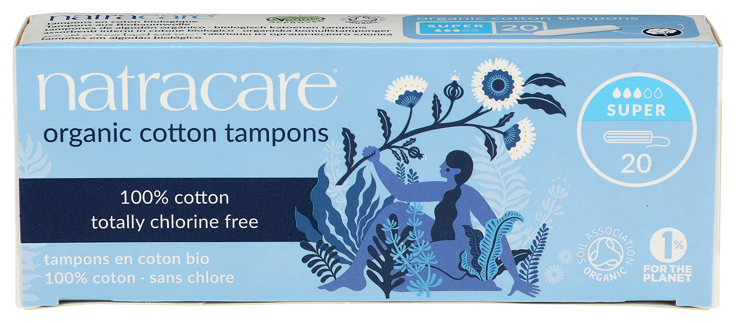 Natracare Organic All Cotton Non-Applicator Tampons Super - 2 x Packs of 20 (40 Tampons)