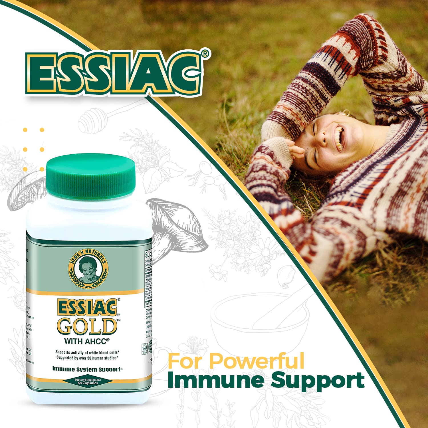 Essiac Gold® with AHCC® – Premium Immune System Booster – 60 Herbal Capsules