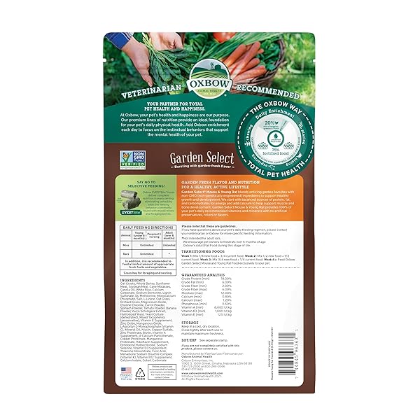 OXBOW GARDEN SELECT MOUSE AND YOUNG RAT FOOD, GARDEN-INSPIRED RECIPE FOR YOUNG RATS AND MICE OF ALL AGES, VITAMIN & MINERAL RICH PET FOOD PELLETS, NON-GMO, MADE IN USA, 2 POUND BAG