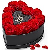 Anthonic 12 Preserved Roses in Heart-Shaped Box - Eternal Love Gift, Long-Lasting Roses for Her - Forever Flowers - Ideal for Valentine's Day, Anniversaries, Mother's Day - Elegant Display Box