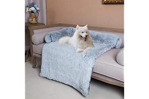 Coohom Calming Dog Bed Pet Couch Protector Dog Cat Bed Mats for Furniture with Removable Washable Cover,Plush Sofa Cover Cushion with Soft Neck Bolster (X-Large 45", Light Grey)