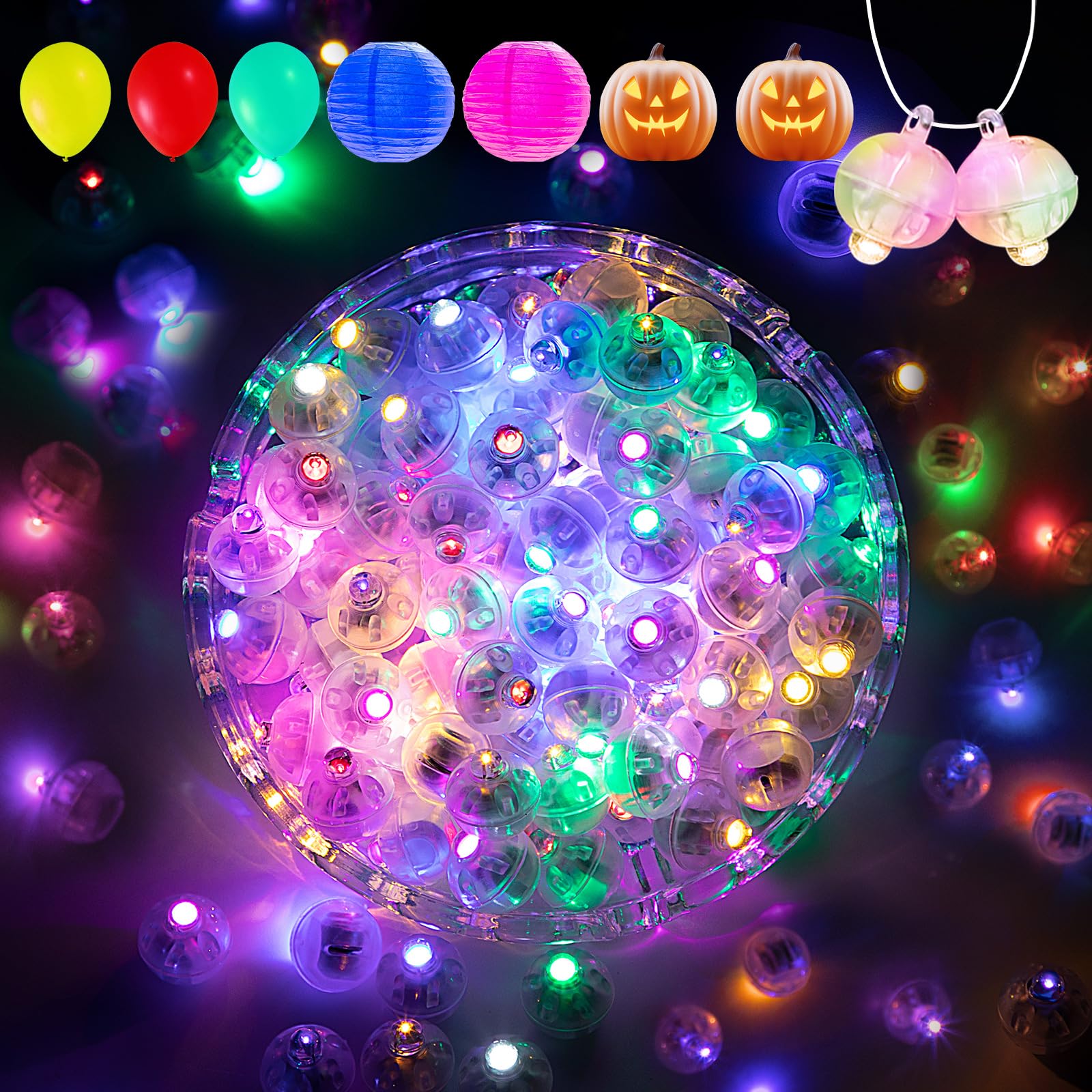 Photo 1 of Aogist 100Pcs Multicolor Balloon Lights with Hook,Long Standby Time,Waterproof Mini Light for Birthday Party Wedding Christmas Halloween Easter Decorative (Flash)