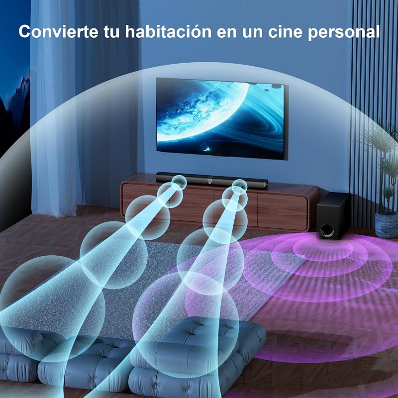 Barra de Sonido con Subwoofer para TV, 110W Home Theater con Deep Bass&Aumento de Volumen &3 Ecualización Modos, Bluetooth 5.3/ARC/Opt/AUX, Surround System Soundbar para TV/PC/Proyectores — foto 4 de 8