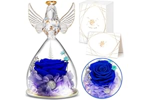 YEEBAY Preserved Flowers Gift for Mom, Grandma, Angel Figurine with Rose & Light, Ideal Birthday, Mother's Day, Valentine's Day, Christmas, Thanksgiving Day Gift for Her, Women, Wife