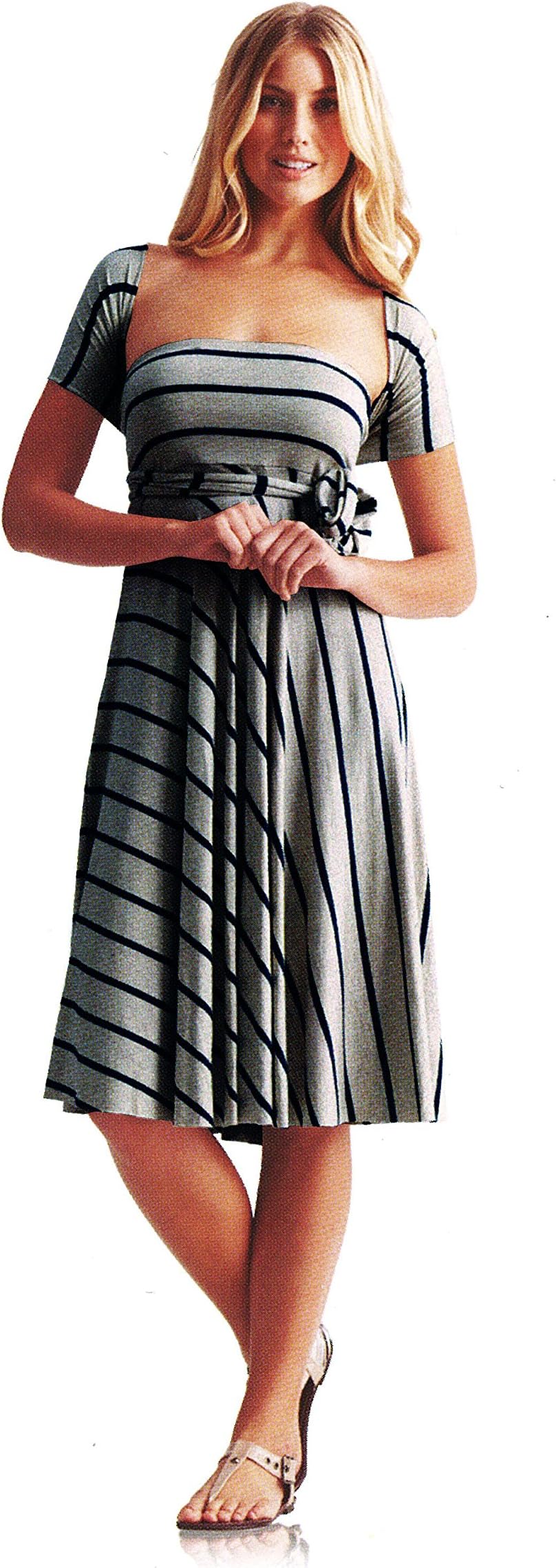 ELAN INTERNATIONAL LADIES CONVERTIBLE STRIPE DRESS/SKIRT ASH/BLACK