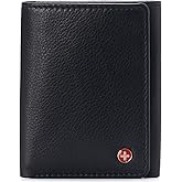 Alpine Swiss Men's Leon RFID Trifold Pocket Wallet – Genuine Leather Wallet for Men, Slim Design with ID Window & Multiple Card Slots, Classic RFID Safe Pocket Wallet in gift box