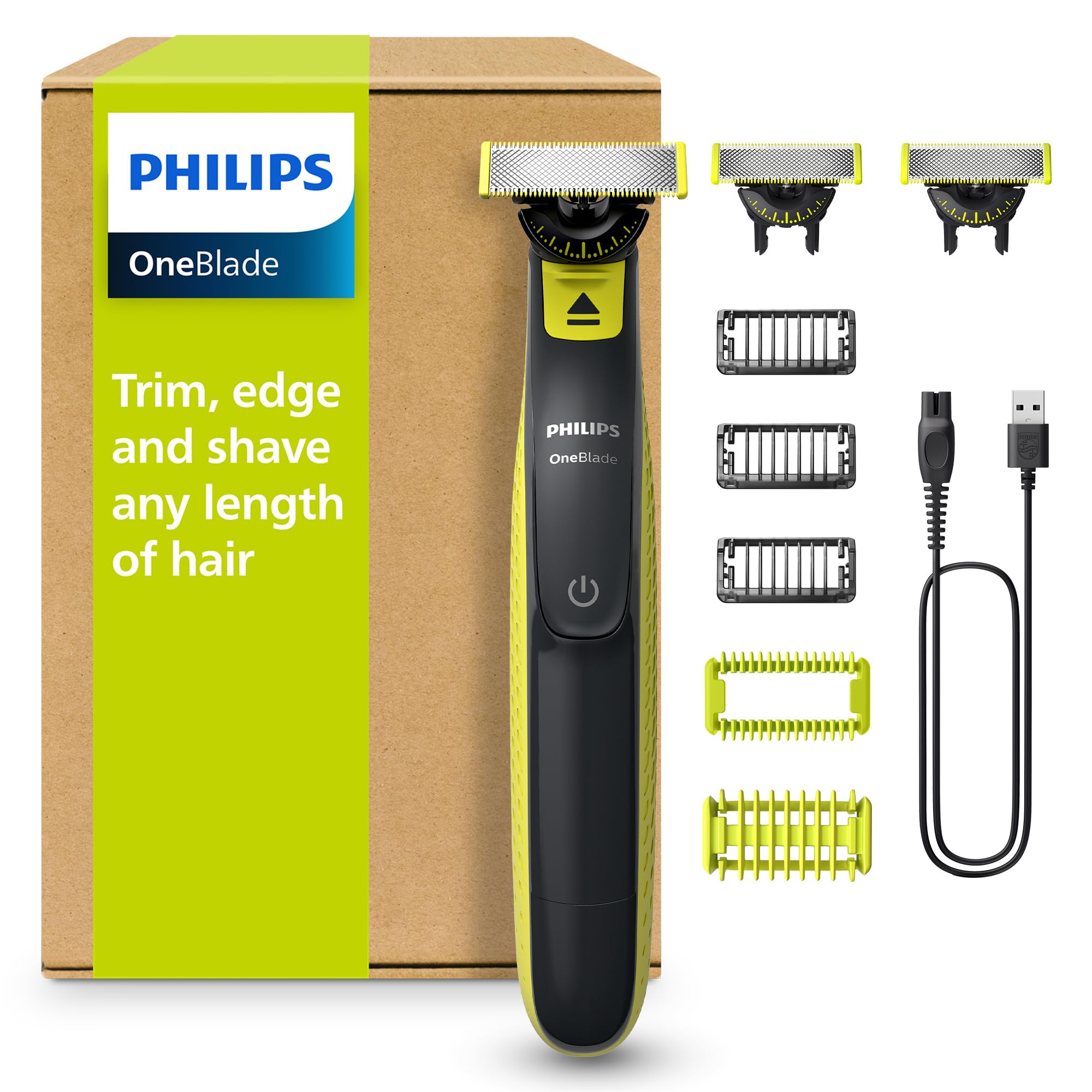 PHILIPS OneBlade 360 Face & Body - elektrischer Rasierer, Trimmer & Bodygroomer, 3x 360 Klingen, 3x Trimmaufsätze (1/3/5 mm), 2x Körperaufsätze, Nass- & Trockenrasur für Gesicht & Körper (QP2824/31)