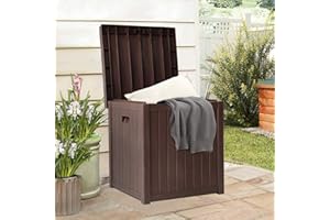 CrownLand 51 Gallon Square Outdoor Storage Deck Box Polypropylene Deck Box Container Patio Garden Furniture for Patio Cushions, Gardening Tools and Pool Toys (Brown)