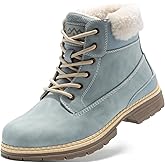 Snow Hiking Winter Boots for Women - Casual Brown Combat Work Boot - Non-slip Fur-Lined Ankle Boots - Fashion Boots Waterproof Leather Shoes
