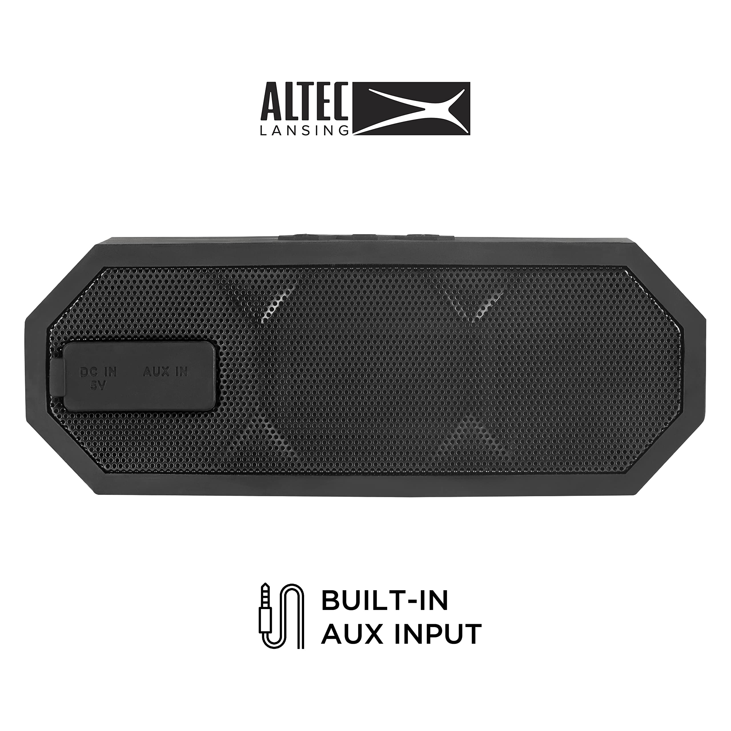 Altec Lansing Jacket H2O 2 - Waterproof Bluetooth Speaker with 3.5mm Aux Port, IP67 Certified & Floats in Water, Compact & Portable Speaker for Travel & Outdoor Use, 8 Hour Playtime, Black