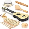 Wooden Kids Musical Instruments - Kids Musical Toys for Toddlers 1-3 - Toddler Learning Toys Music Set Kids Guitar Maracas Toddler Xylophone Tambourine Castanet Egg shaker Recorder instrument for kids