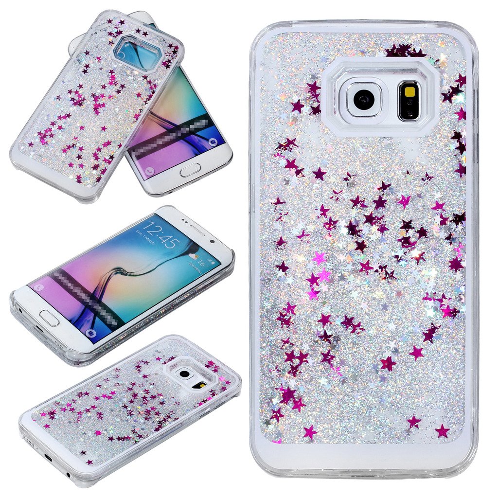 Samsung Galaxy S6 Edge Case-Yerwal 3D Creative Design Transparent Flowing Star Bling Glitter Quicksand Hard Plastic Transparent Case Cover for Samsung Galaxy S6 Edge