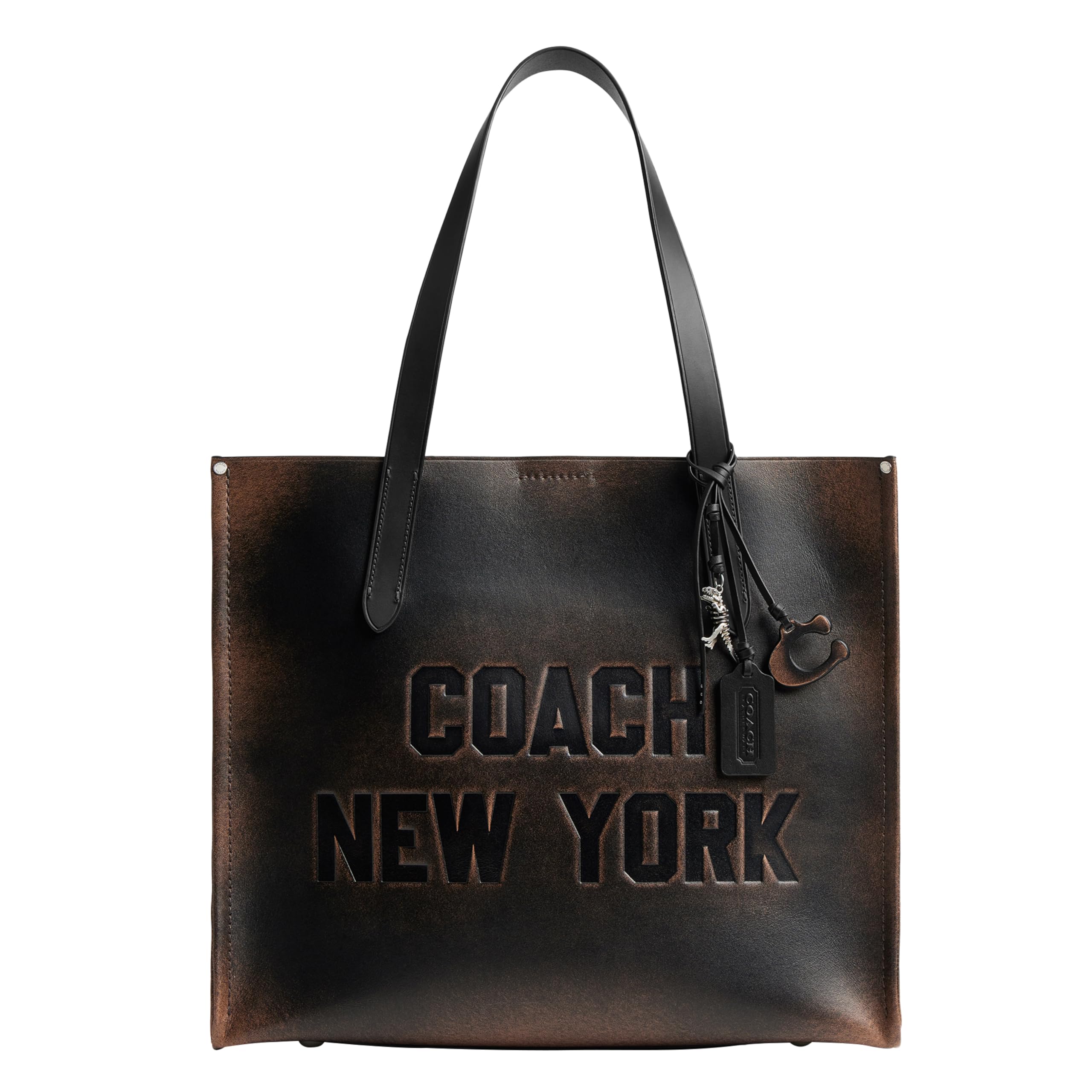 Photo 1 of COACH Mens Relay Tote Bag 34 In Loved Leather, Black/Light Tan, One Size
